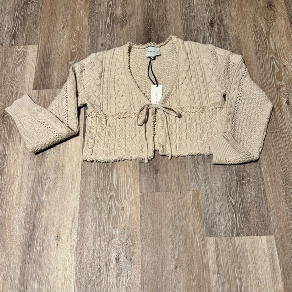 NWT - Beige Cable Knit Tie-Front Cardigan - Size Small - Pink Rose - Picture 4 of 6